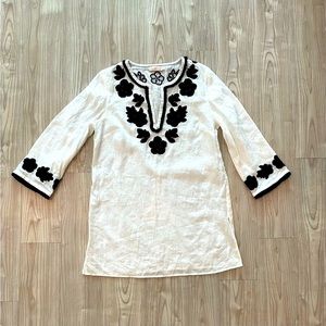 Tory Burch Linen Floral Applique Tunic Top